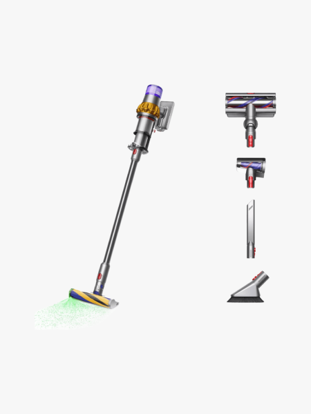 Dyson V15 Detect Plus Cordless Vacuum in branded silver and yellow component on a light gray background