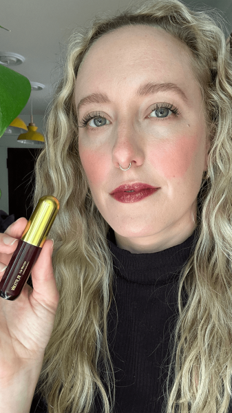 Allure content director Kara McGrath holding the VioletteFR Lip Nectar