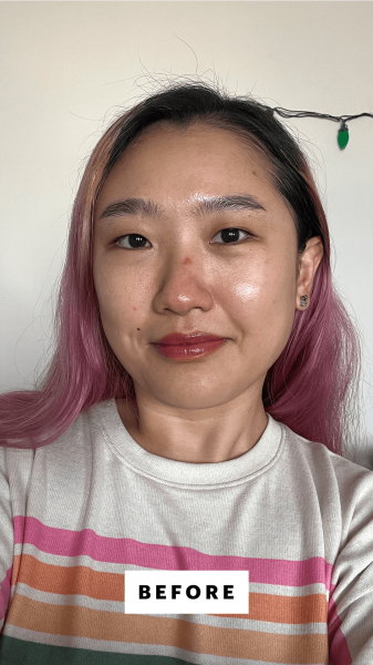 A selfie of Allure commerce editor Sarah Han before applying La RochePosay Cicaplast Balm B5