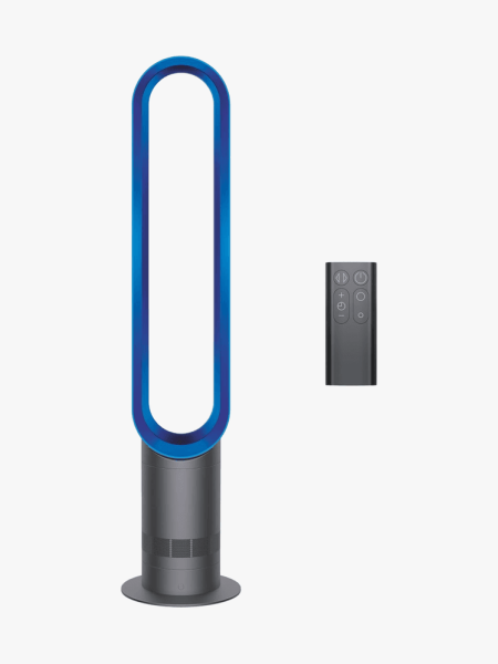 Dyson Cool AM07 Air Multiplier Bladeless Tower Fan in branded component on a light gray background