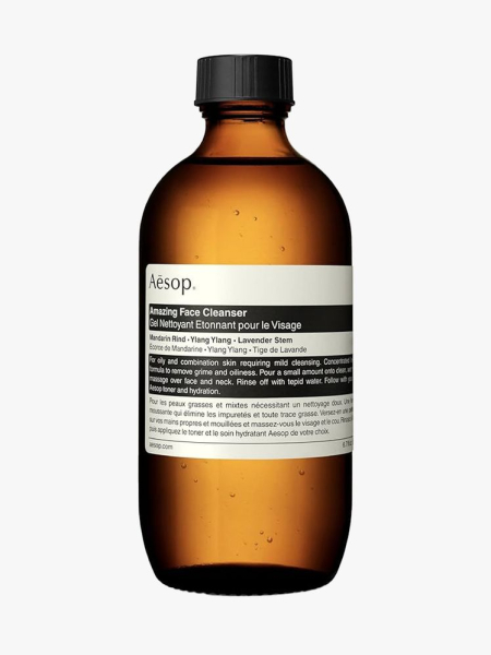 Aesop Amazing Face Cleanser in branded component on a light gray background