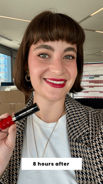 Felbin 8 hours after applying the Milani Color Fetish Hydrating Lip Stain