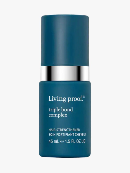 Living Proof Triple Bond Complex Leave-in Hair Treatment in branded component on a light gray background