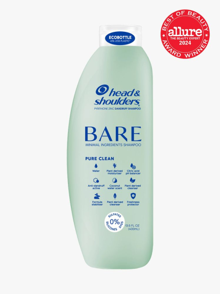 shampoo in branded soft mint bottle with white cap on light gray background with red and white 2024 allure best of beauty seal