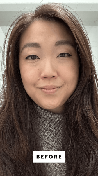 Selfie of Christa Joanna Lee before applying the Oribe Supershine Hydrating Shampoo and Conditioner