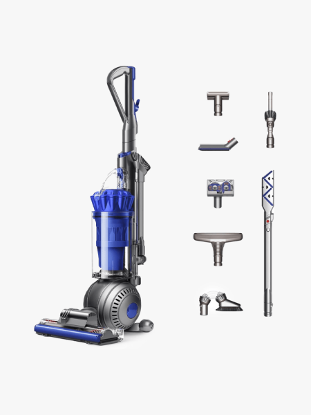 Dyson Ball Animal Total Clean Upright Vacuum in branded silver and blue component on a light gray background