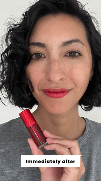 Pai immediately after applying Clarins' Water Lip Stain
