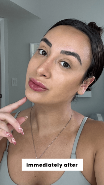 Trakoshis immediately after applying Benetint's Cheek  Lip Stain