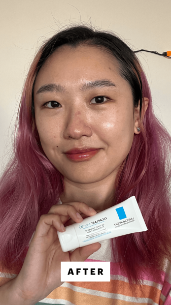 A selfie of Allure commerce editor Sarah Han after applying La RochePosay Cicaplast Balm B5
