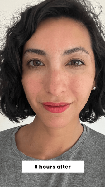 Pai 6 hours after applying Clarins' Water Lip Stain