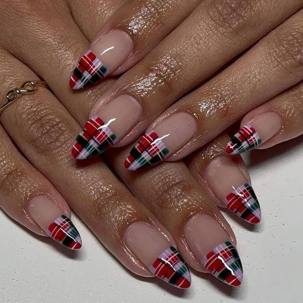 Straight French plaid nails